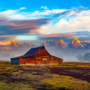 Iconic Moulton barn in front of the Grand Teton mountain rannge