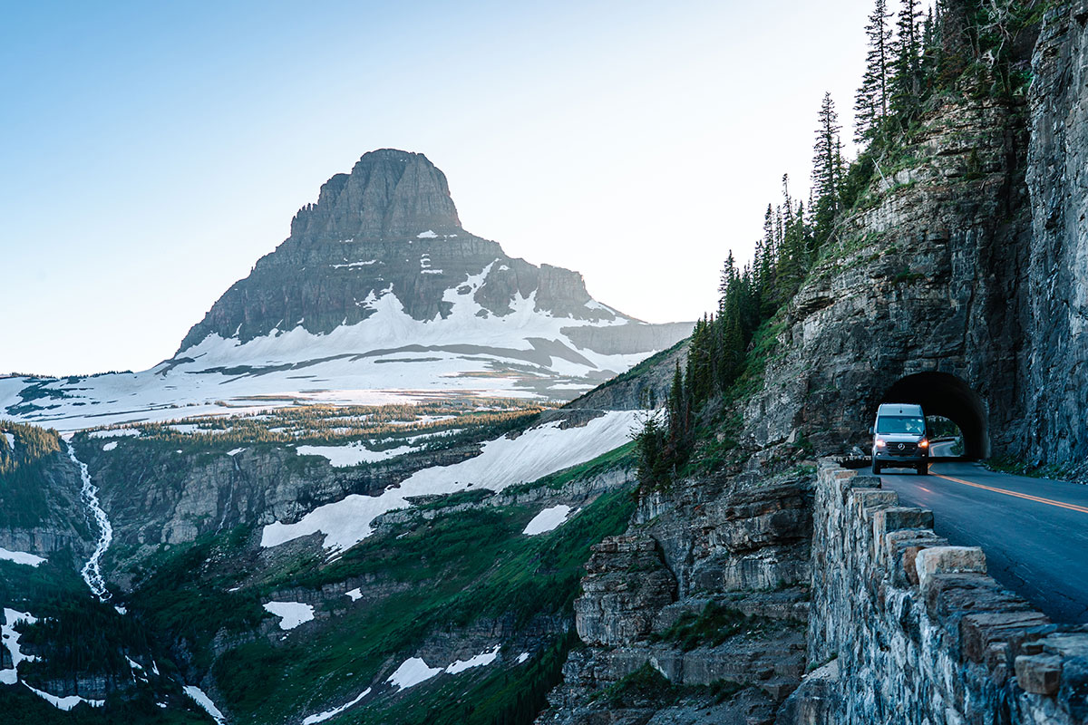 Moterra Montana Campervan Rental Driving Going-to-the-Sun Road in Glacier National Park