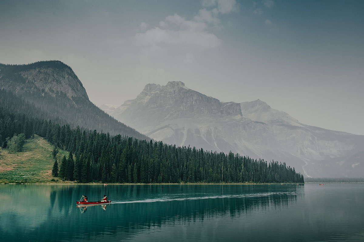Two People on a Canoe on Lake Louise, Alberta, Canada
