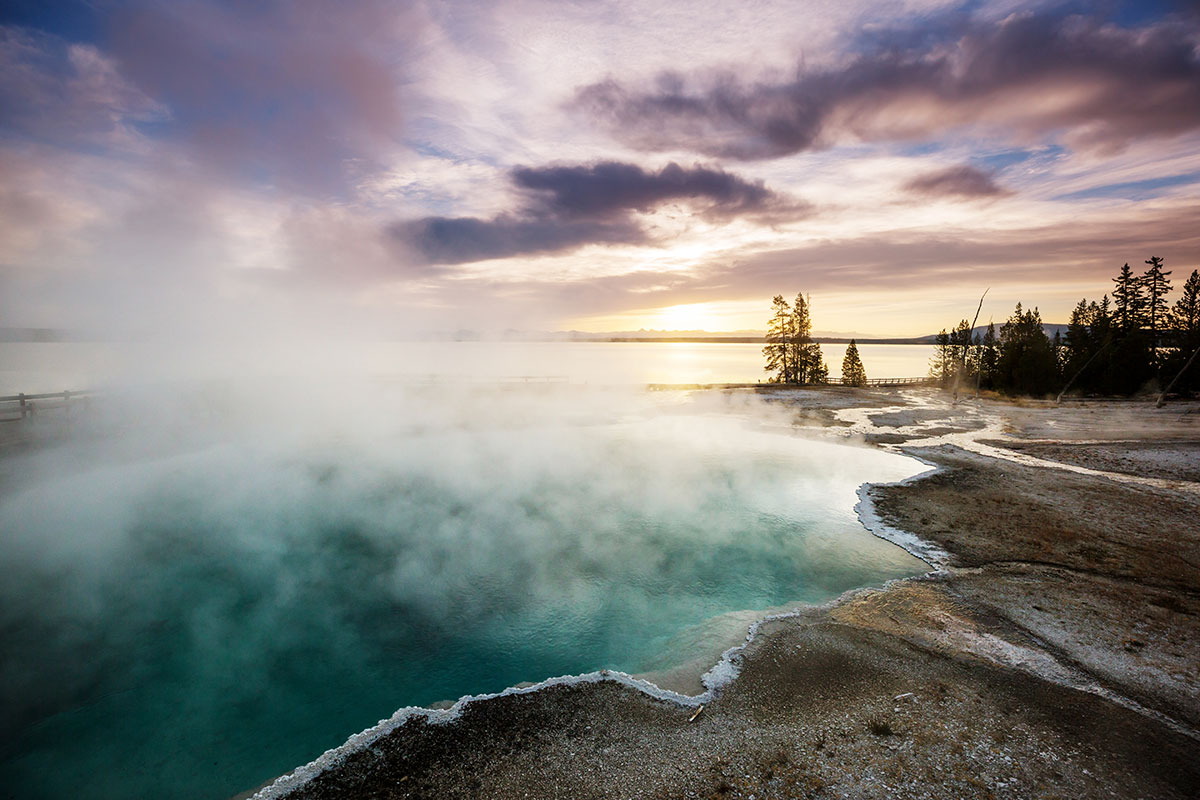 Steam Rises from Thumb Geyser Pool Near the Shore of Yellowstone Lake